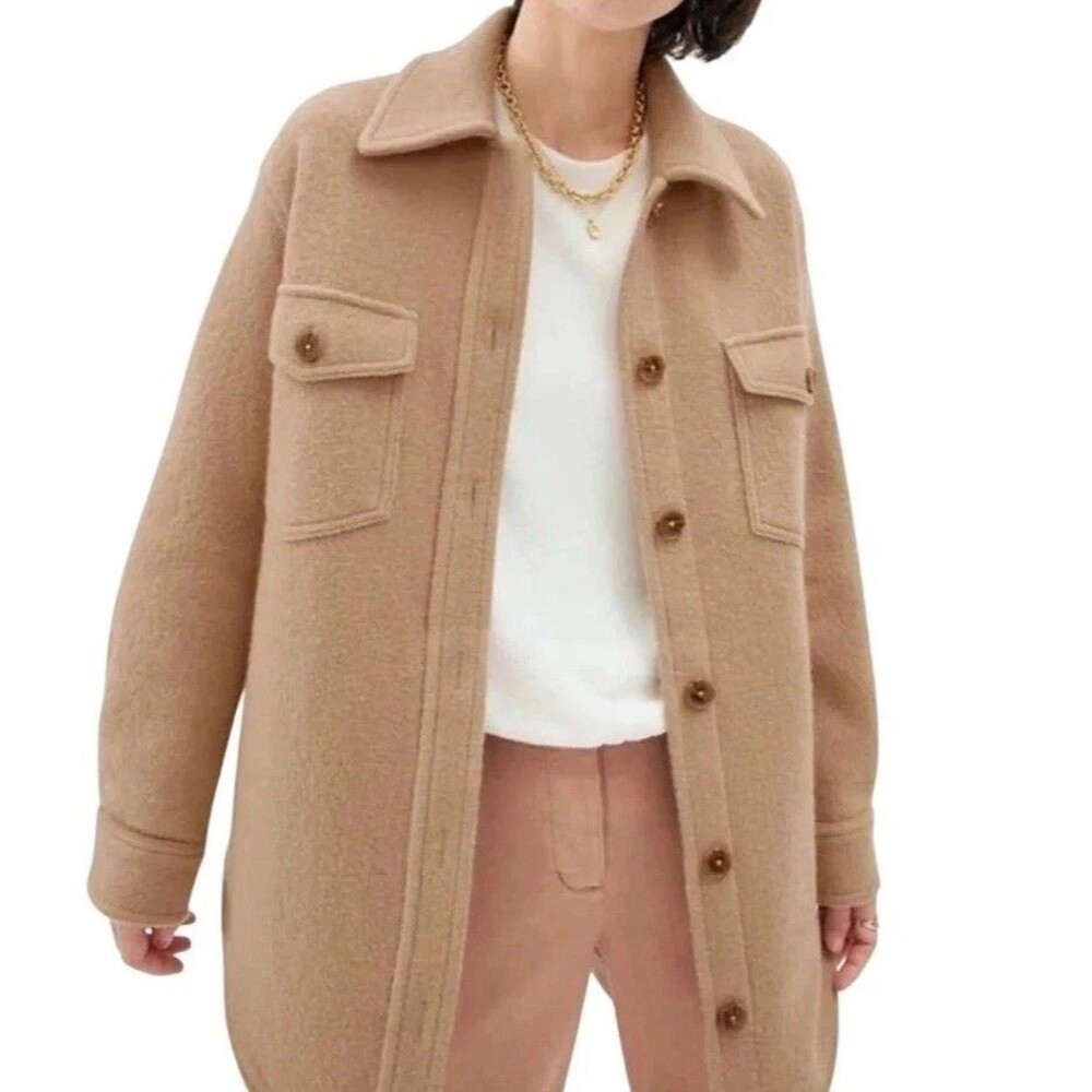 Aritzia Wilfred Free Ganna Shirt Jacket Women XXS Chasm Tan Wool Shacket Oversiz